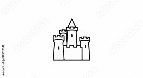 A simple, clean line drawing of a castle with multiple towers