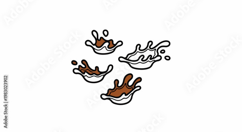 Four stylized splashes of liquid, two brown, two white outlined