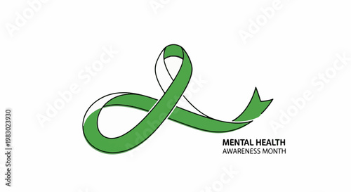 Green ribbon signifies mental health awareness for awareness month