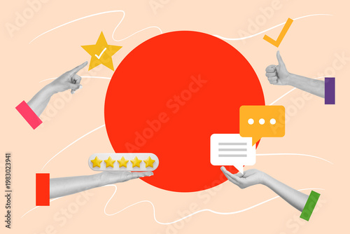 Collage of woman hands holding and showing ways to value on a pink background with a red circle and white lines