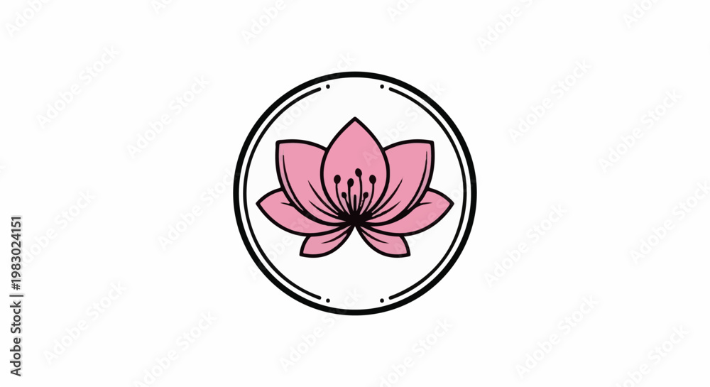 Fototapeta premium A simple, elegant pink lotus flower illustration within a circular frame