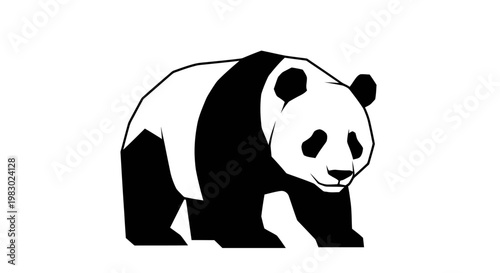 A minimalist black and white graphic illustration of a giant panda.
