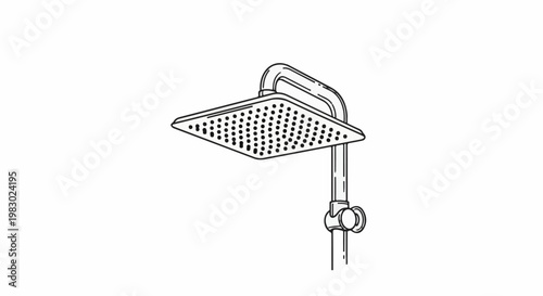 Line art illustration of a square showerhead with visible water nozzles