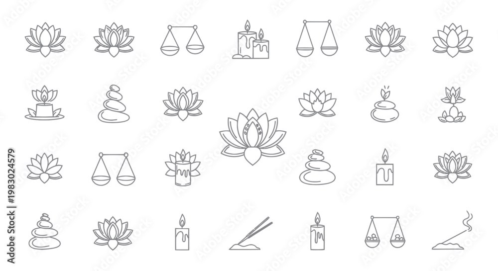 Fototapeta premium A collection of spa and wellness line icons for relaxation and balance