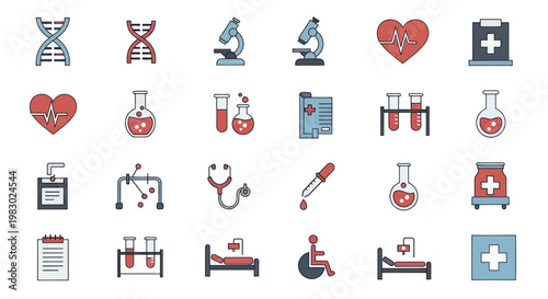 Medical science icons and laboratory equipment symbols