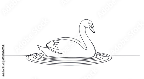 Continuous line drawing of a swan swimming on water