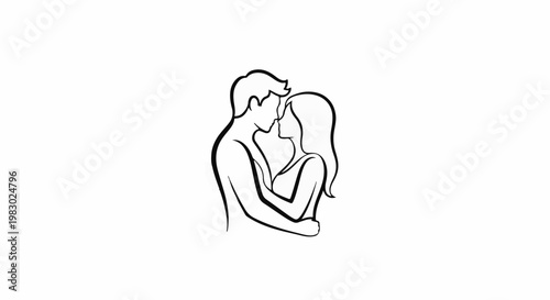 A minimalist black line drawing of a couple embracing