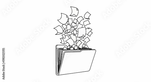 Overflowing folder releasing scattered papers into the air