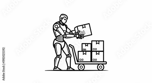 A robot stacks boxes onto a hand truck