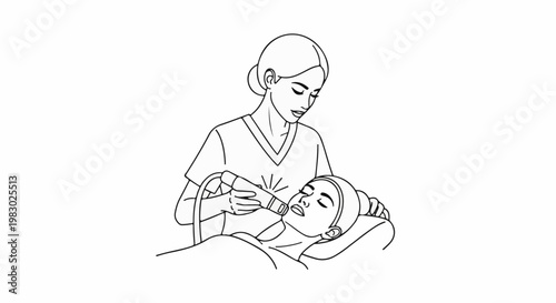 Aesthetician performing facial treatment on client with device