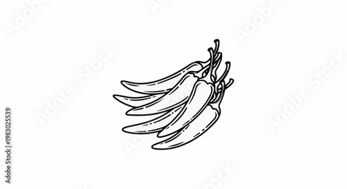 Black and white outline of a bunch of chili peppers on a white background