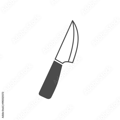 A simple, stylized illustration of a kitchen knife with a dark handle and a sharp blade.