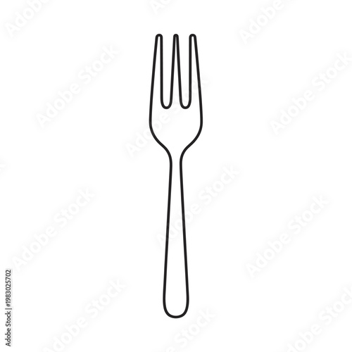 A simple black outline drawing of a four-tined eating fork on a white background, representing a common kitchen utensil.
