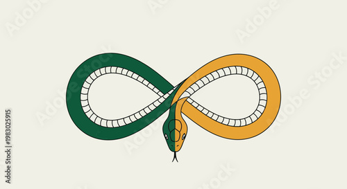 Serpent forming infinity symbol, conceptual art, green and yellow snake, eternity, rebirth