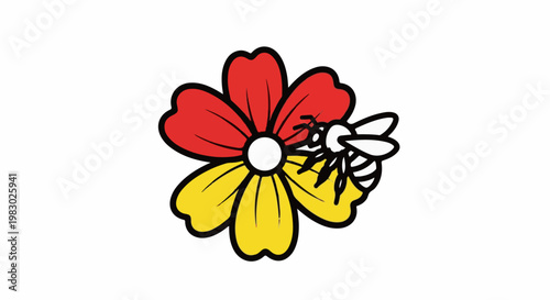 Stylized bee on a red and yellow flower