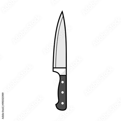 A sharp, pointed kitchen knife with a black handle and silver blade, isolated on a white background.
