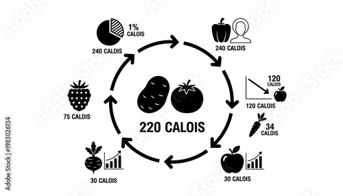 The image of diagram shows a calorie intake cycle with various food items.