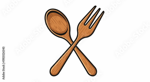 A simple illustration of a wooden spoon and fork crossed over each other