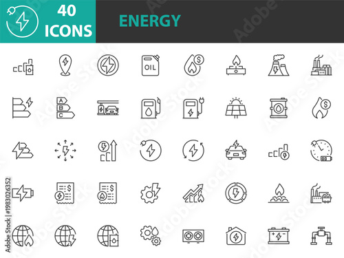 set of energy icons, gas, oil, electric