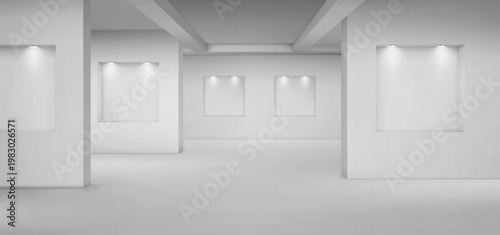 Empty gallery with empty niches with spotlights