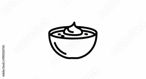 A simple line art illustration of a bowl of creamy food with dots