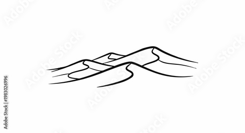 A minimalist black and white illustration of rolling sand dunes