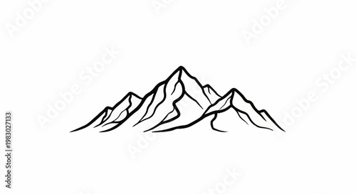 Stylized black ink drawing of mountain peaks on a white background