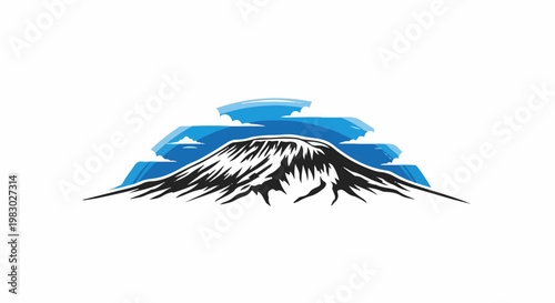 Stylized mountain peak with stylized blue clouds or ice formations