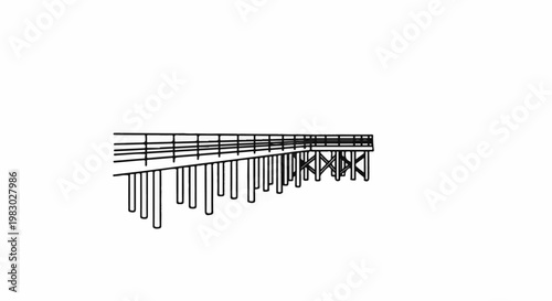 A simple line drawing of a wooden pier supported by many posts