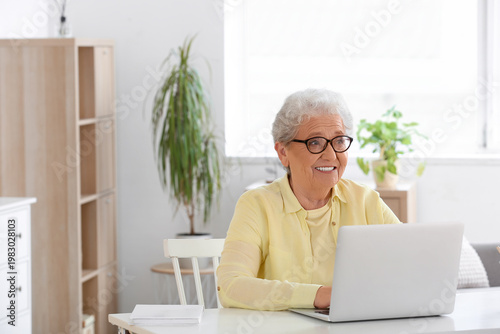 Senior woman using laptop a...