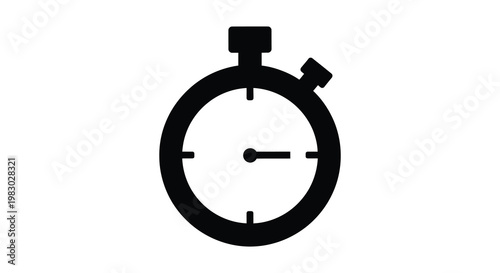 A black stopwatch icon displays time with a distinct bold silhouette
