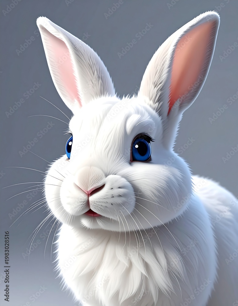 Obraz premium A white rabbit with blue eyes looking forward