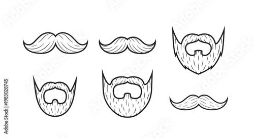 Set of vintage mustache and beard style vector icons