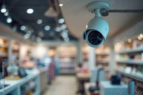 CCTV Monitoring System in Supermarket Interior, Safety and Surveillance Concept