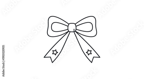 Line art of a bow with stars on its tails