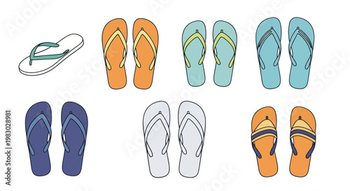 Collection of colorful flip flops for summer.