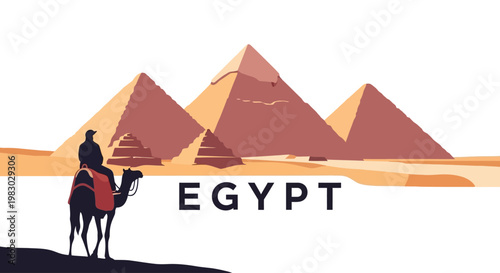 Camel Rider And Pyramids Of Giza With Egypt Text