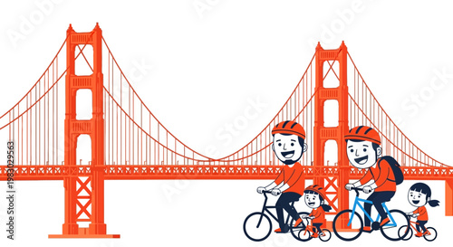 Happy Family Cycling Across Golden Gate Bridge