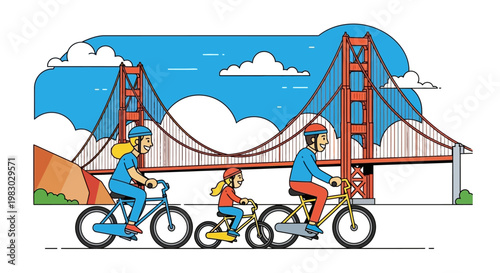 Family Cycling Across Golden Gate Bridge