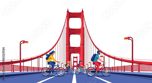 Family Biking Across Golden Gate Bridge
