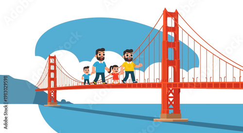 Family Walking Across Golden Gate Bridge