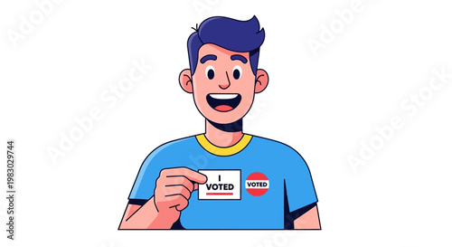 Happy Man Shows 'I Voted' Sticker