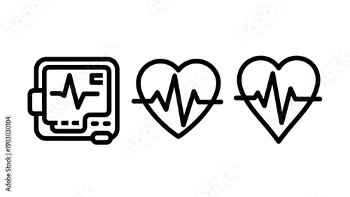 Icons representing heartbeat and medical monitoring device with vital signs first aid line graph heartbeat technology hospital illustration research emergency lifeline wellbeing wellness