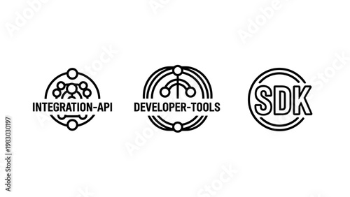 Integration api developer tools sdk icons with integration developer software development programming technology collection business application interface connectivity building components