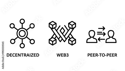 Icons representing decentralized web3 peer-to-peer networks with white background internet of things decentralized blockchain technology internet connection communication transfer information