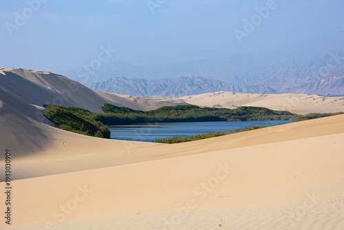 Φωτογραφία Desert lagoon oasis with sand dunes in Morón Peru