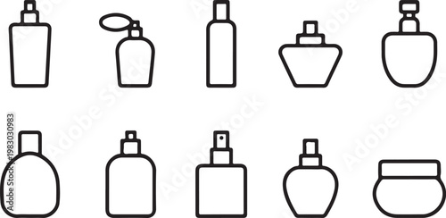 Collection of perfume and cosmetic bottle line icons for beauty and fashion design. isolated on transparent background, Vector, illustration