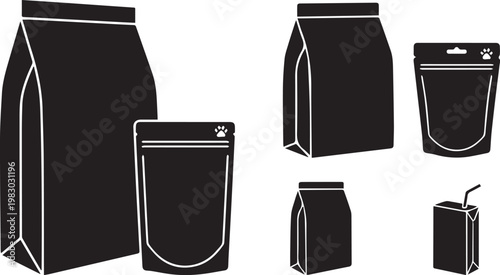 Pet Food Bag Silhouettes Animal Feed Packaging Vector