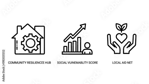 Community involvement social responsibility local impact icons for corporate sustainability and social programs with community involvement responsibility corporate sustainability environment