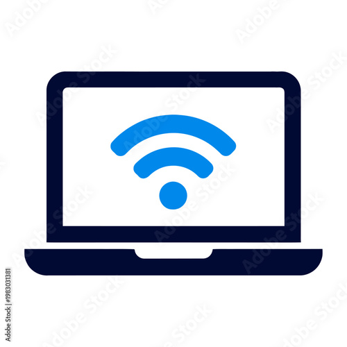 Vector graphic of a laptop with a wifi symbol on its screen, representing wireless internet connectivity.